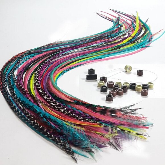 Other - 20 Real Feathers Hair Extension Kit - Assorted Colors, Long Natural Thin Feather
